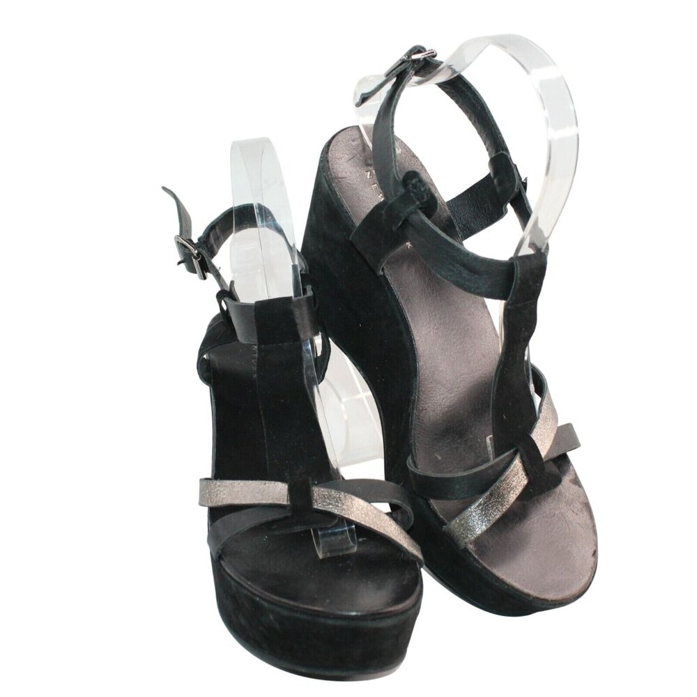 Barneys New York Womens Sz 40 Black Strappy Open Toe Leather Platform Sandals - Picture 2 of 12